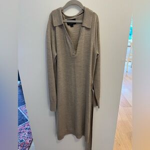 Cynthia Rowley Neutral Beige Long-Sleeve Polo Knit Dress